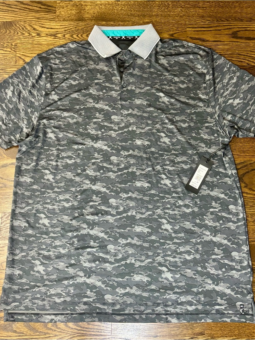 Kenneth Cole Golf Men's 3X Big & Tall Black Gray Camo Collared Logo Stretch Polo